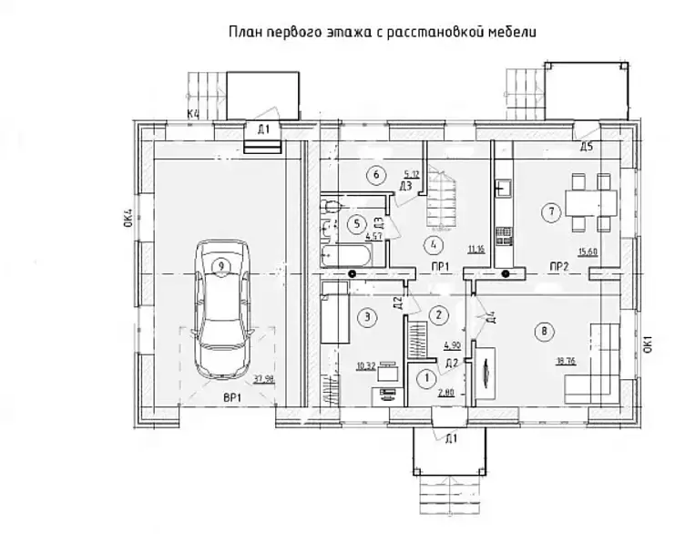2-х этажный дом с гаражом д. Червишево по проекту МК 2-18